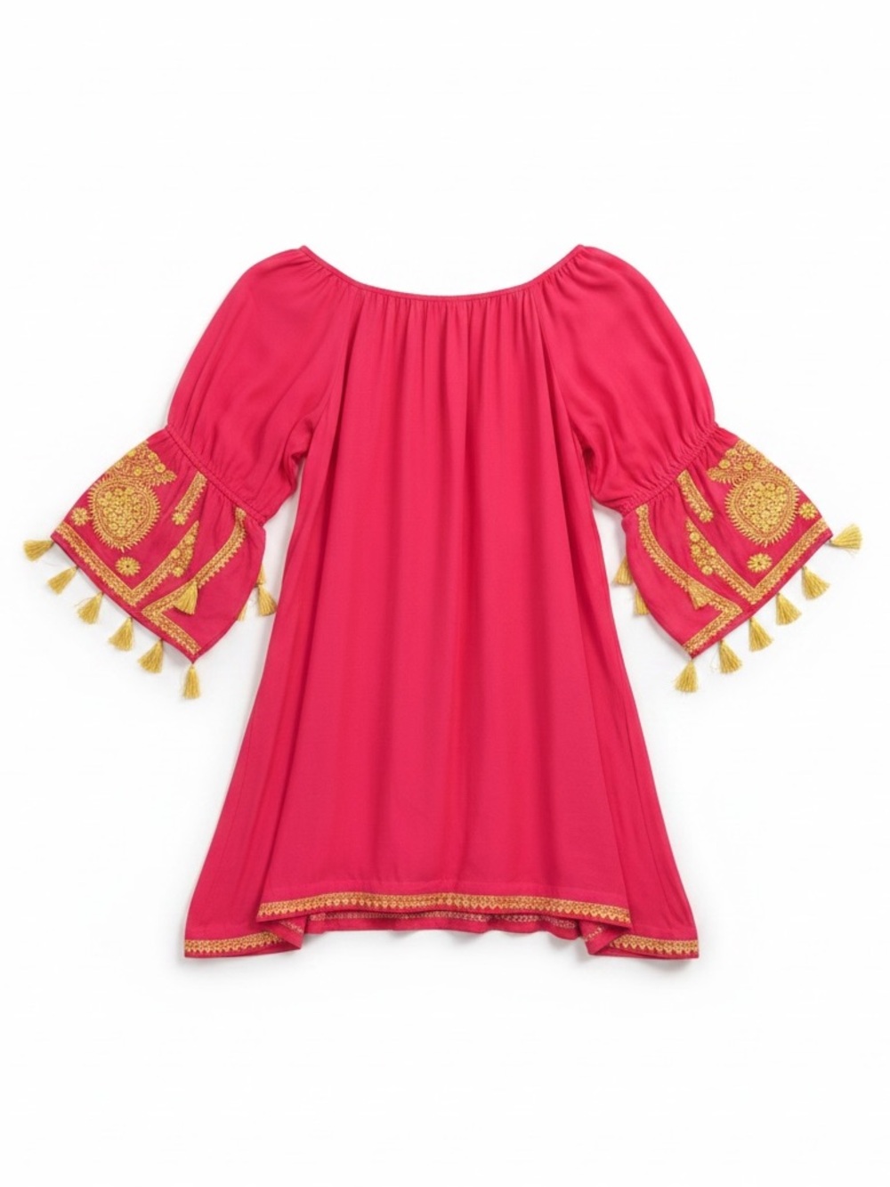 Ivy Jane Embroidered Split Sleeve Boho Short Dress Pink Size Medium - Picture 3 of 10